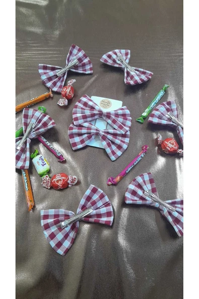 El Yapımı Kırmızı Beyaz Ekose Kumaş Fiyonk Toka – Büyük Boy Saç Aksesuarı - 3