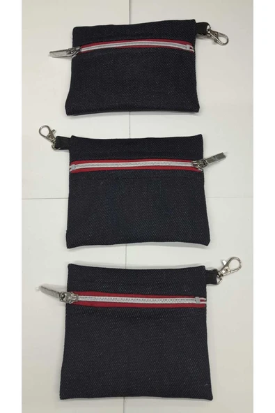 ANAHTARLIKLI KOT CÜZDAN EL YAPIMI LACİVERT FERMUAR DETAYLI - 3