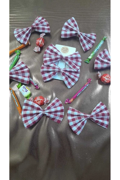 El Yapımı Kırmızı Beyaz Ekose Kumaş Fiyonk Toka – Büyük Boy Saç Aksesuarı