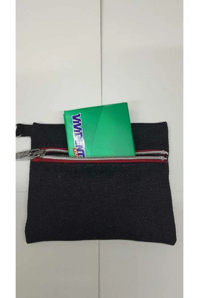 ANAHTARLIKLI KOT CÜZDAN EL YAPIMI LACİVERT FERMUAR DETAYLI - 5