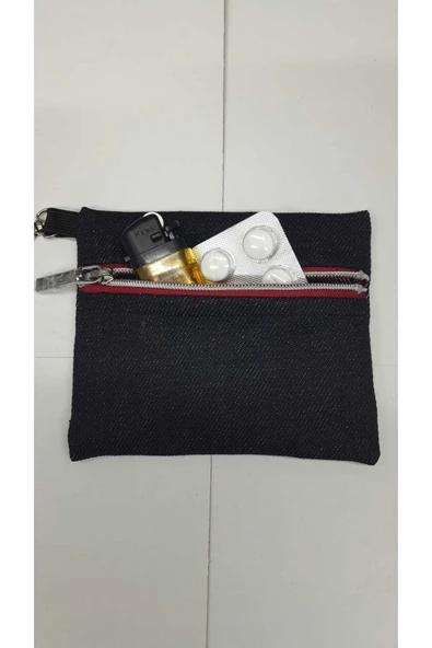 ANAHTARLIKLI KOT CÜZDAN EL YAPIMI LACİVERT FERMUAR DETAYLI - 2