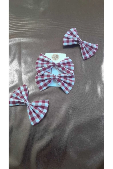 El Yapımı Kırmızı Beyaz Ekose Kumaş Fiyonk Toka – Büyük Boy Saç Aksesuarı - 6