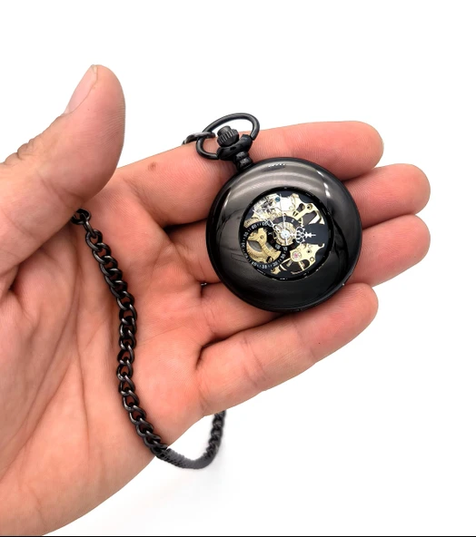 Valkyrie Mekanik Zincirli Cep Saati Şeffaf Tasarım Retro Tarz Kurmalı Koleksiyonluk Köstekli Saat - 8