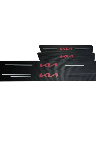 Rukye Shop Yeni Kia Logolu Karbon Kapı Eşiği Koruyucu Bant Folyo 4'lü Set