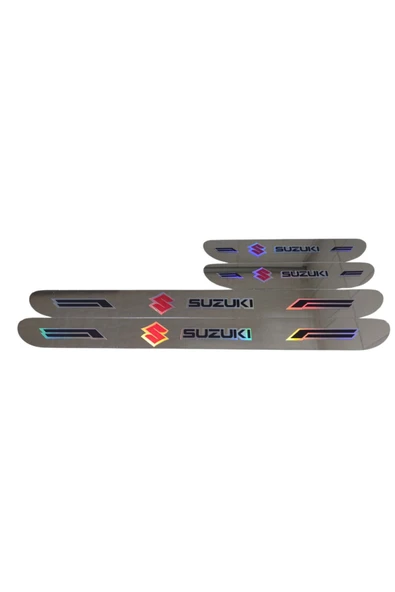 Rukye Shop Suzuki Hologram Logolu Araca Özel Marka Logolu Aynalı Kapı Eşiği Koruyucu Yapıştırma 4'lü Set