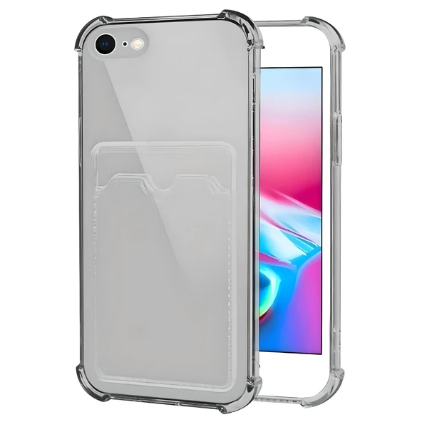 iPhone 6 Plus / 6s Plus Uyumlu Kamera Korumalı Kartlıklı Köşeleri Airbag Tasarımlı Darbe Önleyici Şeffaf Silikon Kılıf - 9