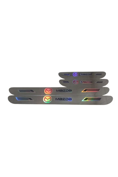 Rukye Shop Mazda Hologram Logolu Araca Özel Marka Logolu Aynalı Kapı Eşiği Koruyucu Yapıştırma 4'lü Set