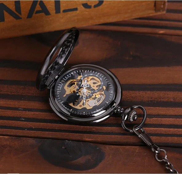 Valkyrie Mekanik Zincirli Cep Saati Şeffaf Tasarım Retro Tarz Kurmalı Koleksiyonluk Köstekli Saat - 7