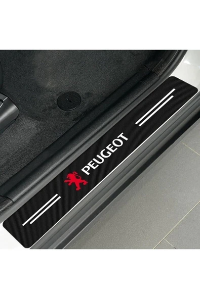 Rukye Shop Peugeot Logolu Karbon Kapı Eşiği Koruyucu Bant Folyo 4'lü Set - 2