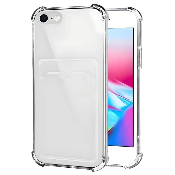 iPhone 6 Plus / 6s Plus Uyumlu Kamera Korumalı Kartlıklı Köşeleri Airbag Tasarımlı Darbe Önleyici Şeffaf Silikon Kılıf