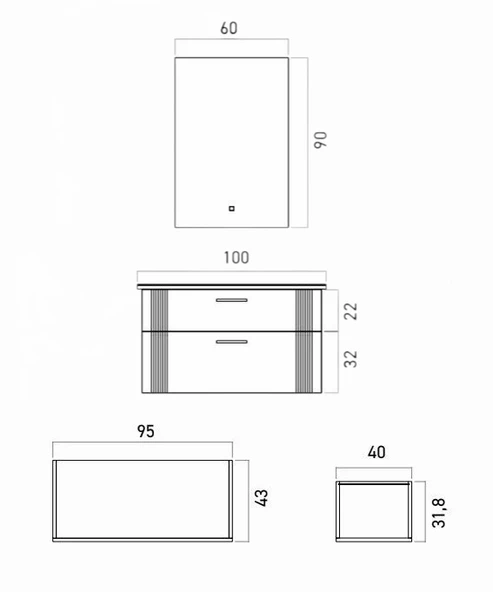 Orka Bari 100 cm Antrasit Banyo Dolabı Takımı (Ledli Ayna) - Resim 6
