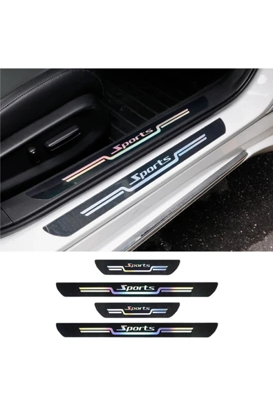 Rukye Shop Skoda Hologram Logolu Araca Özel Marka Logolu Aynalı Kapı Eşiği Koruyucu Yapıştırma 4'lü Set - 8