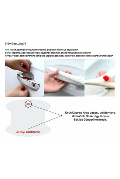 Rukye Shop Chery Omoda 5 Marka Logolu Oto Kapı Kolu Çizik Önleyici Yapışkan 8'li Set - 5