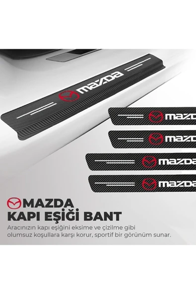 Rukye Shop Mazda Logolu Karbon Kapı Eşiği Koruyucu Bant Folyo 4'lü Set
