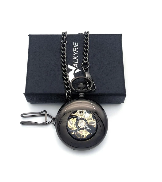 Valkyrie Mekanik Zincirli Cep Saati Şeffaf Tasarım Retro Tarz Kurmalı Koleksiyonluk Köstekli Saat - 5
