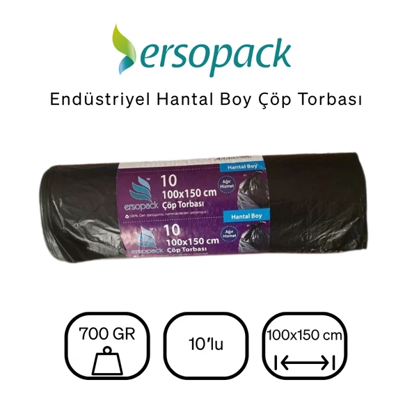 Ersopack Endüstriyel 100X150 cm Siyah Çöp Torbası Hantal Boy- 4 Adet Rulo 10lu - 2