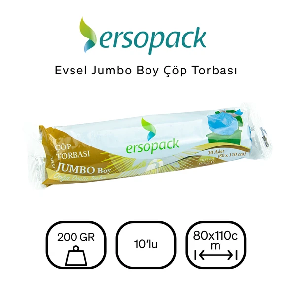 Evsel Jumbo Çöp Torbası 80x110 cm 6 rulo 60 adet Çöp Poşeti - Resim 2