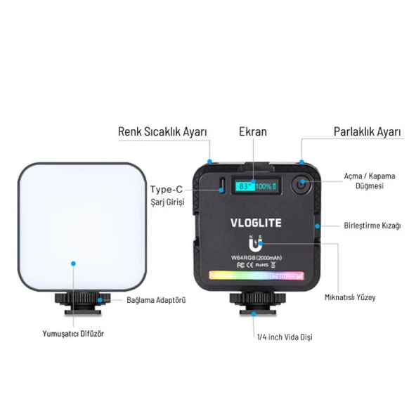 Gdx 64 Rgb Led Mıknatıslı Mobil Video Işığı - 8