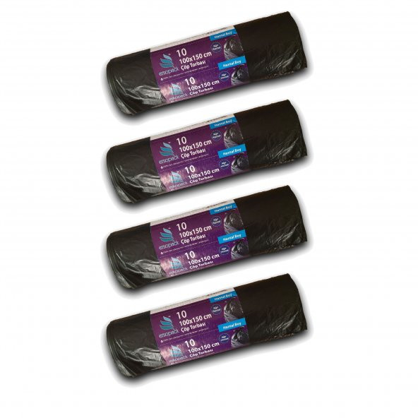 Ersopack Endüstriyel 100X150 cm Siyah Çöp Torbası Hantal Boy- 4 Adet Rulo 10lu