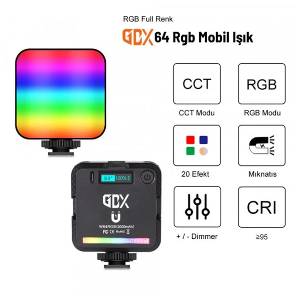 Gdx 64 Rgb Led Mıknatıslı Mobil Video Işığı - 7