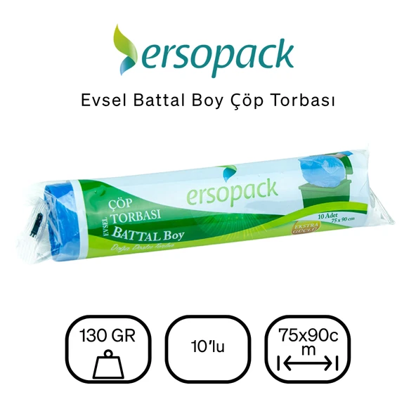 Battal Boy Çöp Torbası 75x90 cm, 6 Rulo, 60 Adet, Evsel - 2