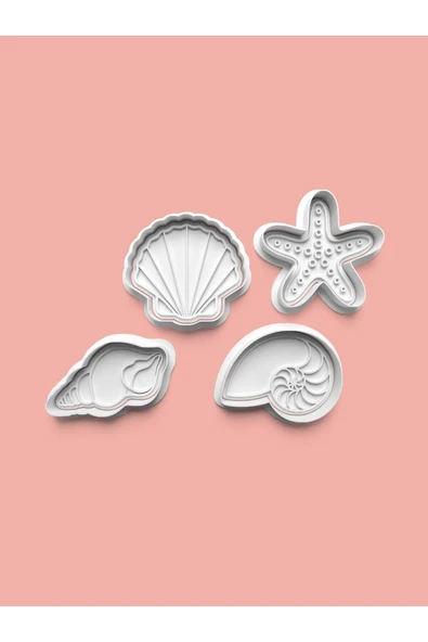 Deniz Yıldızı ve Deniz Kabuğu Figürleri Kurabiye Kalıbı Ve Şeker Hamuru Kalıbı 4'lü set ürün görseli