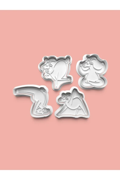 Yoga Yapan Keçi Figürü Kurabiye Kalıbı Ve Şeker Hamuru Kalıbı 4'lü set ürün görseli