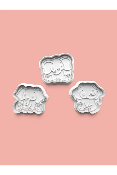 Sevimli Yavru Fil Kurabiye Kalıbı Ve Şeker Hamuru Kalıbı 3'lü set ürün görseli