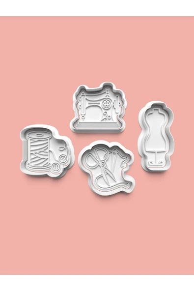 Dikiş ve Yorgancılık Teması Kurabiye Kalıbı Ve Şeker Hamuru Kalıbı 4'lü set ürün görseli