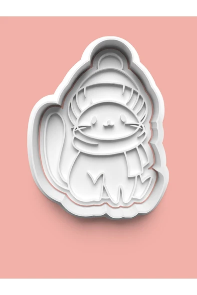 Bere ve Atkılı Kedi Figürü Kurabiye Kalıbı Ve Şeker Hamuru Kalıbı ürün görseli