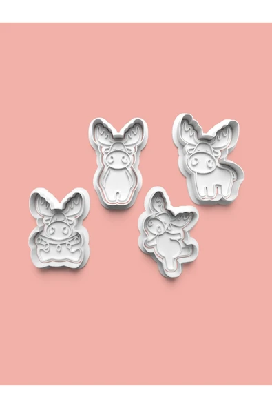 Sevimli Geyik Kurabiye Kalıbı Ve Şeker Hamuru Kalıbı 4'lü set ürün görseli