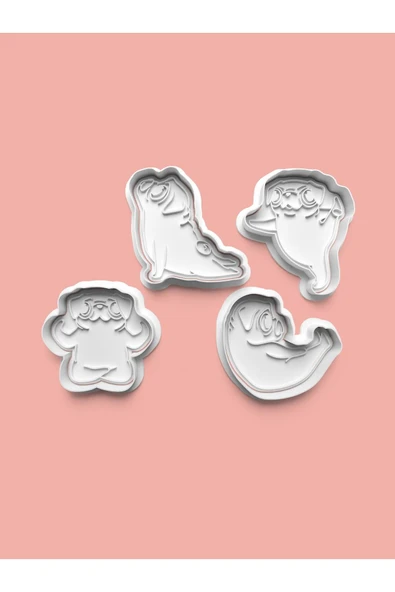 Yoga Yapan Pug Köpeği Kurabiye Kalıbı Ve Şeker Hamuru Kalıbı 4'lü set ürün görseli