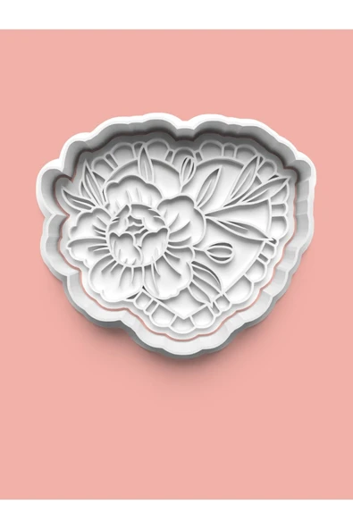 Çiçek Desenli Kalp Kurabiye Kalıbı Ve Şeker Hamuru Kalıbı ürün görseli