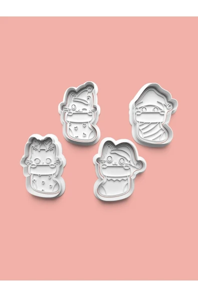 Sevimli Çoraplı Kedi Kurabiye Kalıbı Ve Şeker Hamuru Kalıbı 4'lü set ürün görseli