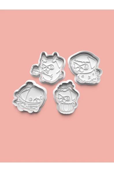 Pug Köpeği Figürü Kurabiye Kalıbı Ve Şeker Hamuru Kalıbı 4'lü set ürün görseli