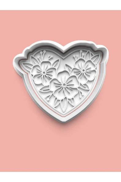 Çiçek Desenli Kalp Figürü Kurabiye Kalıbı Ve Şeker Hamuru Kalıbı ürün görseli