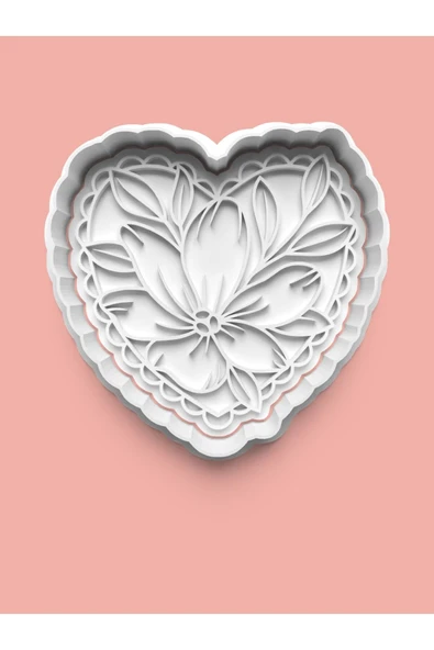 Çiçek Desenli Kalp Kurabiye Kalıbı Ve Şeker Hamuru Kalıbı ürün görseli