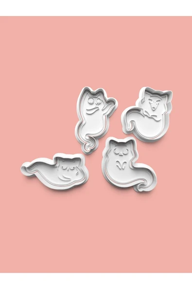 Sevimli Hayalet Kedi Figürü Kurabiye Kalıbı Ve Şeker Hamuru Kalıbı 4'lü set ürün görseli