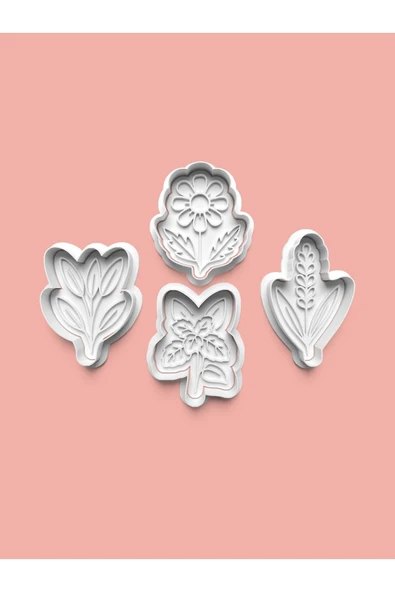 Bitki Çiçekleri Kurabiye Kalıbı Ve Şeker Hamuru Kalıbı 4'lü set ürün görseli