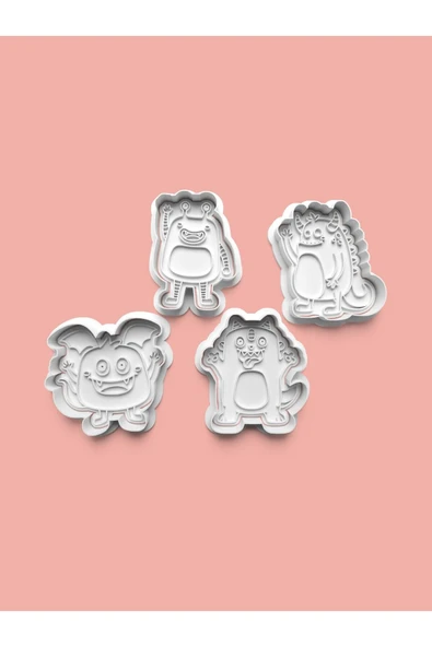 Sevimli Canavar Kurabiye Kalıbı Ve Şeker Hamuru Kalıbı 4'lü set ürün görseli
