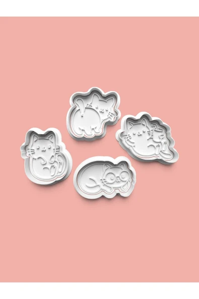 Sevimli Kedi Kurabiye Kalıbı Ve Şeker Hamuru Kalıbı 4'lü set ürün görseli