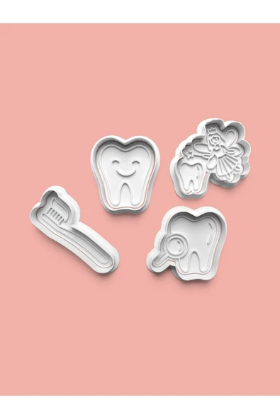 Diş Figürü Kurabiye Kalıbı Ve Şeker Hamuru Kalıbı 4'lü set ürün görseli