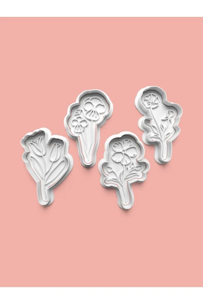 Çiçek Teması Kurabiye Kalıbı Ve Şeker Hamuru Kalıbı 4'lü set ürün görseli