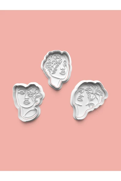 Çiçekli Kadın Kurabiye Kalıbı Ve Şeker Hamuru Kalıbı 3'lü set ürün görseli