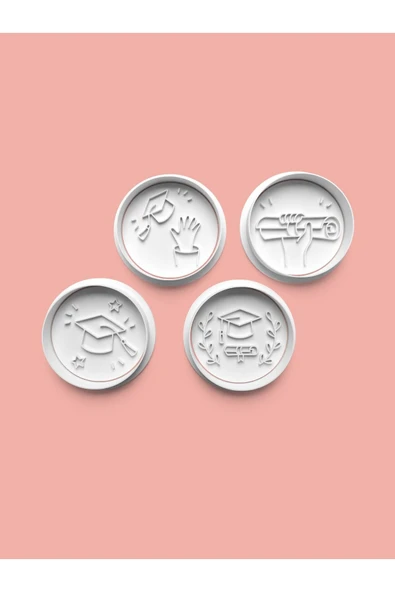 Mezuniyet Kurabiye Kalıbı Ve Şeker Hamuru Kalıbı 4'lü set ürün görseli