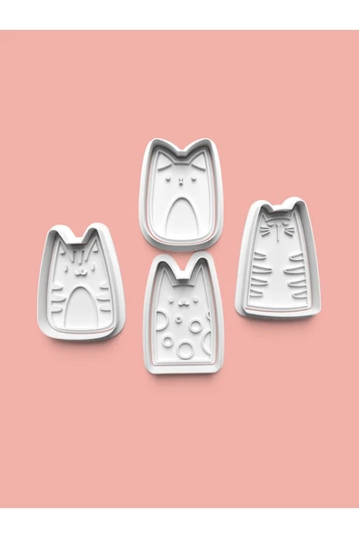Komik Kedi Figürleri Kurabiye Kalıbı Ve Şeker Hamuru Kalıbı 4'lü set ürün görseli