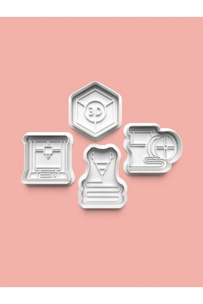 3D Printer Teması Kurabiye Kalıbı Ve Şeker Hamuru Kalıbı 4'lü Set ürün görseli