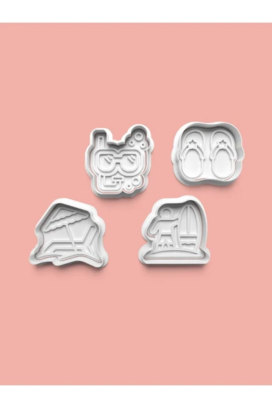 Deniz Sahil Tatil Macera Teması Kurabiye Kalıbı Ve Şeker Hamuru Kalıbı 4'lü set ürün görseli