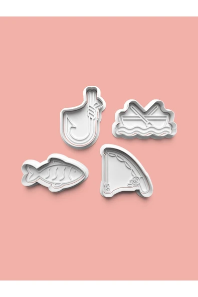 Balıkçılık-Balık Tutma Kurabiye Kalıbı Ve Şeker Hamuru Kalıbı 4'lü set ürün görseli