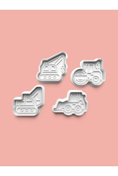 İnşaat Araçları İş Makineleri Kurabiye Kalıbı Ve Şeker Hamuru Kalıbı 4'lü set ürün görseli